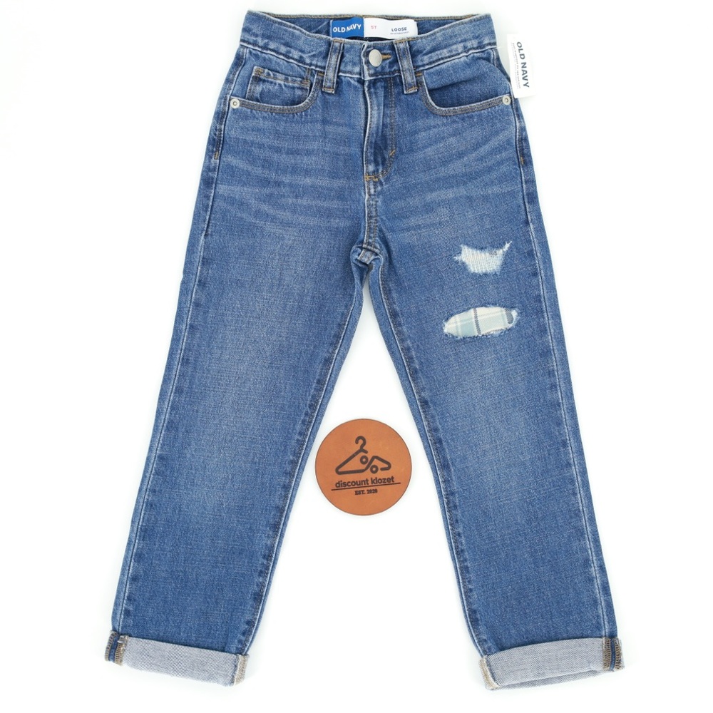 NWT OLD NAVY TODDLER UNISEX NON STRETCH‎ LOOSE FIT RIPPED ADJUSTABLE WAIST JEANS